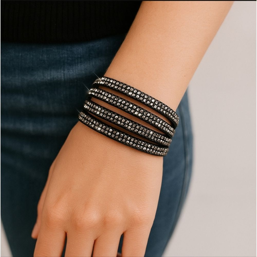 SALE Black Hematite Rhinestone Bling Bracelet